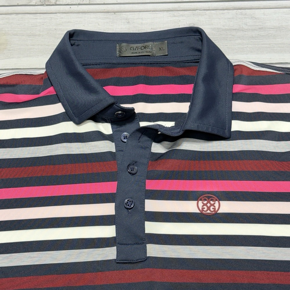 G/Fore Polo Shirt Men XL Blue Pink Red Striped Golf G4 Performance Short Sleeve